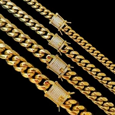 Miami Cuban Link Chain W. 1ct CZ Iced Clasp 18k Yellow Gold Plated Stainless