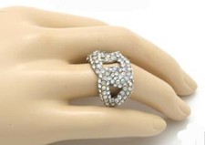 Rhinestone Stretch Ring Chain Link AB Aurora Borealis Clear / Clear Silver Tone
