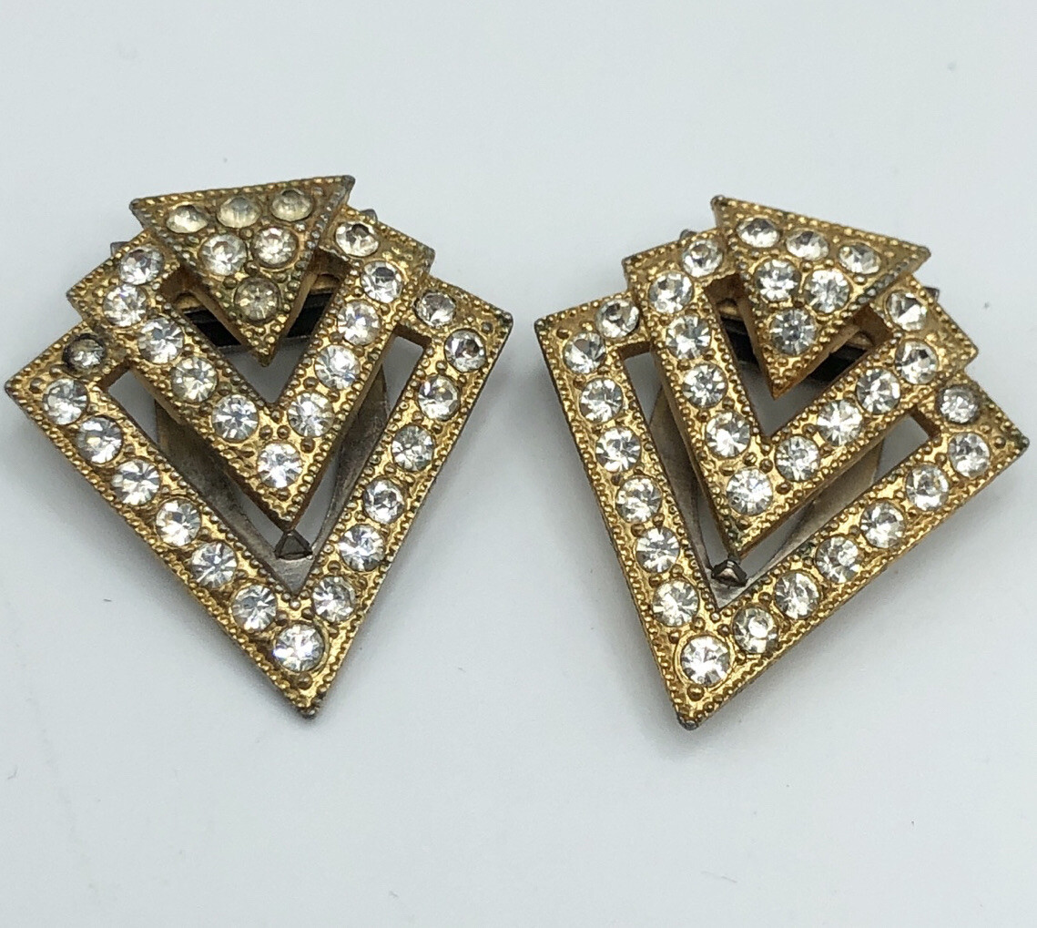 Vintage Signed Goody Gold Rhinestone Dress Clips Shoe Clips