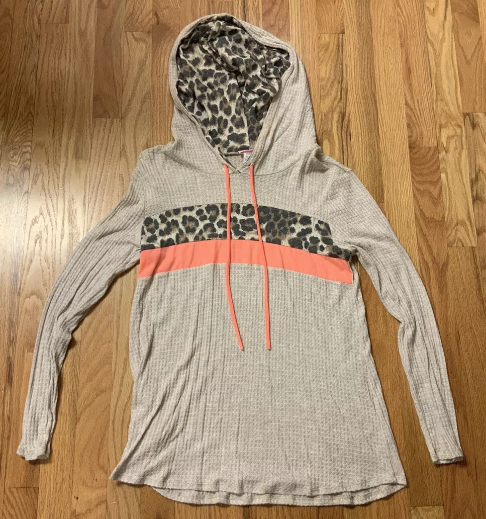 Pink Lily Women s Waffle Knit Pullover Hoodie Cream Cheeta and