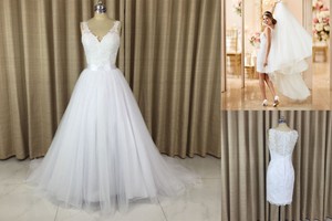 Detachable Train Skirt Illusion Lace Back Wedding Dresses Two Piece Image Is Loading Detachable Train Skirt Illusion Lace Back Wedding Dresses