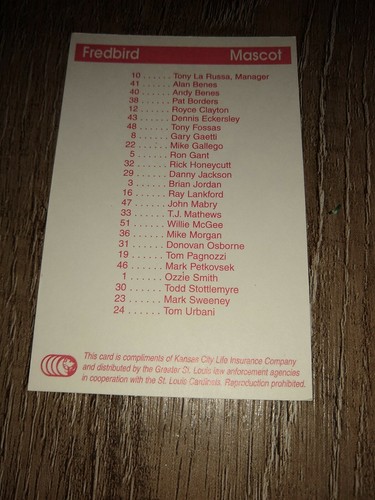 St. Louis Cardinals Baseball Karten 1996 Kansas City Lebensversicherung Full Set 26 - Bild 9 von 9