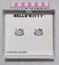 Hello Kitty By Sanrio Sterling Silver Crystal Earings Girls