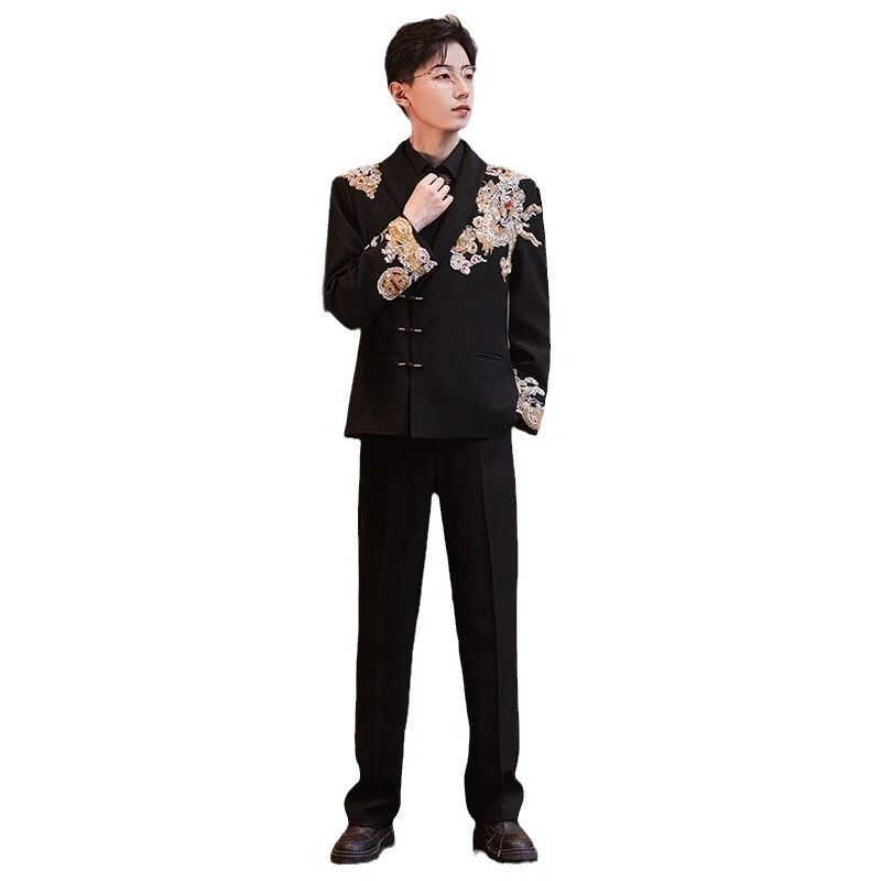 Китайский стиль жениха костюм комплект мужской Zhongshan костюм стоя воротник свадебный костюм - Изображение 2 из 4
