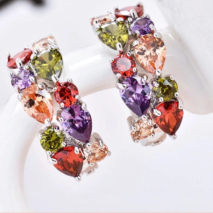 2 piezas Pendientes Pulsera Mujer Plata Gemas Amatista Peridoto Multicolor Mona Lisa Foto 2 de 4