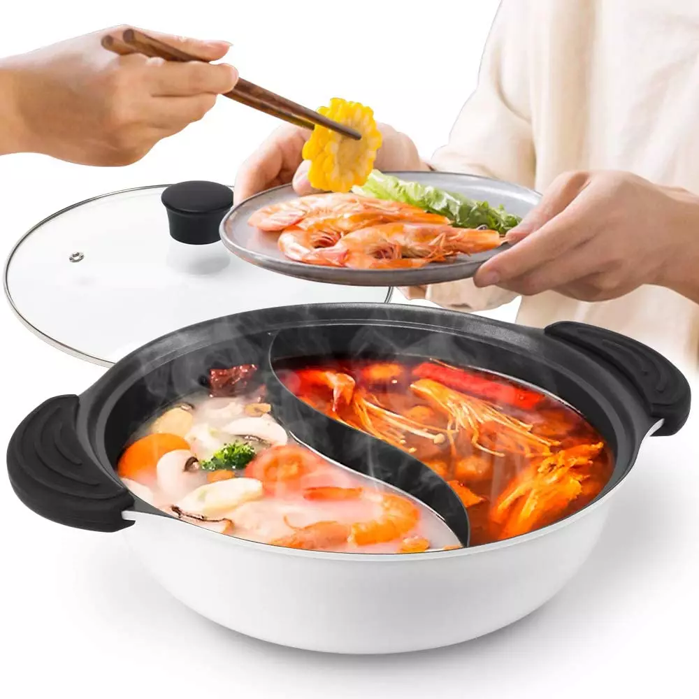 Pot Hot Shabu Divider Divided Cooking Cooker Soup Flavor Induction Steel  Stainless Cookware Hotpot Pan Pots Two Electric Chinese