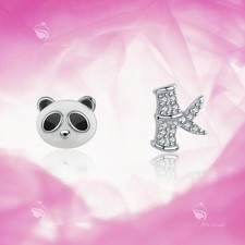 925 silver earrings simulated diamond panda bamboo stud for kids baby cute