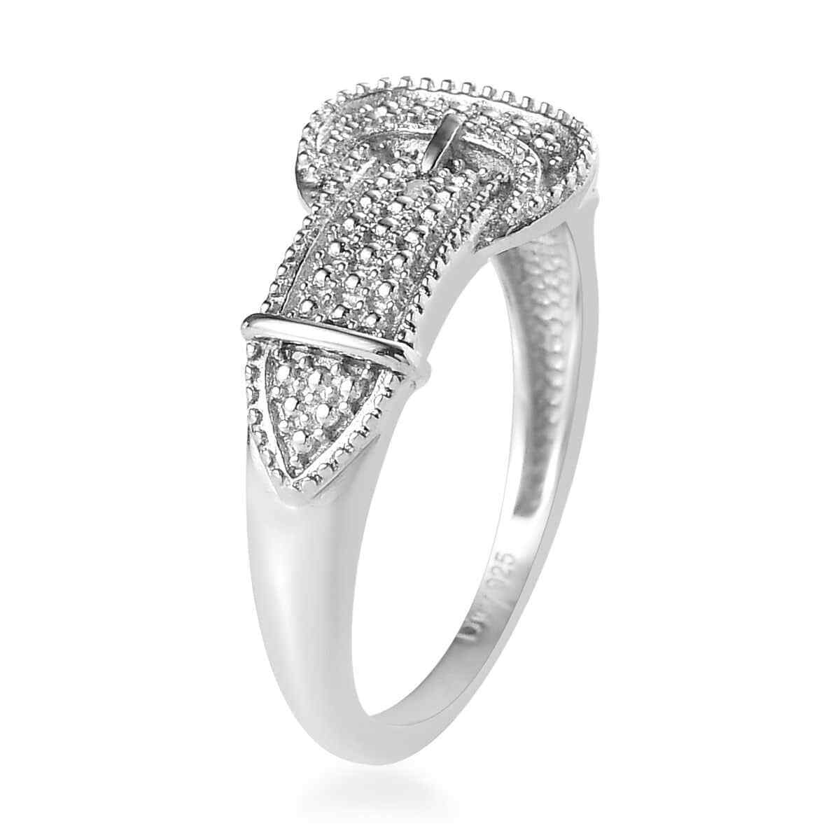 925 Sterling Silver Platinum Plated White Diamond Buckle Ring Jewelry