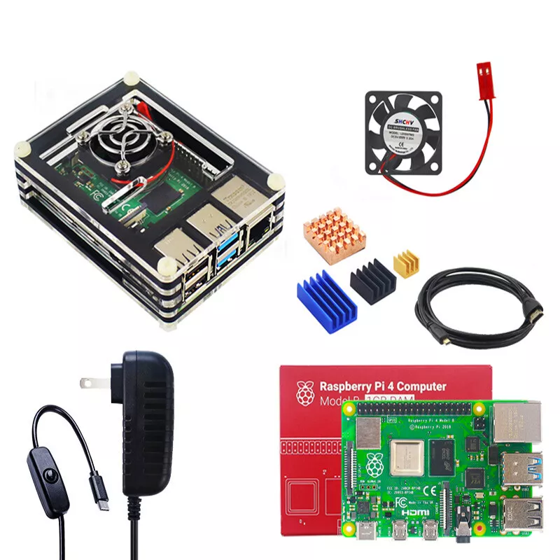 Raspberry Pi 4 2GB 4GB 8GB Ram Starter Kit Case with Fan Power Supply  Heatsink