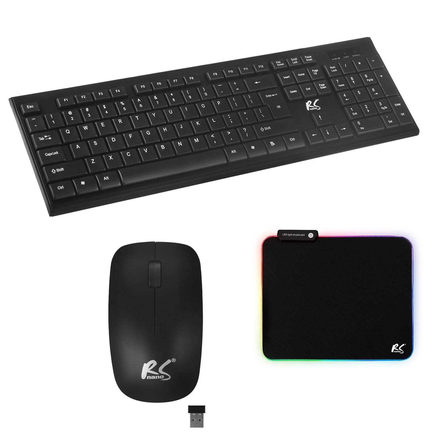 Set NanoRS, RS580 Tastiera + mouse senza fili COMBO + tappetino per mouse LED
