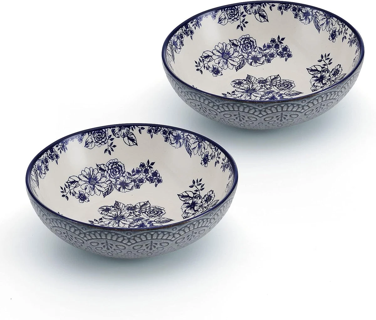 Pfaltzgraff Gabriela Blue Floral Set of 2 Pasta Bowls 8 Inch