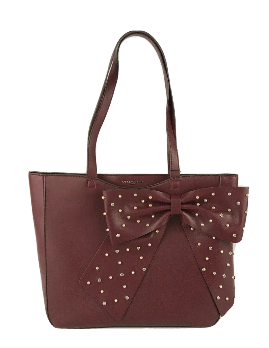 Karl Lagerfeld Paris Bow Tote R Canelle Handbag Purse Merlot NWT