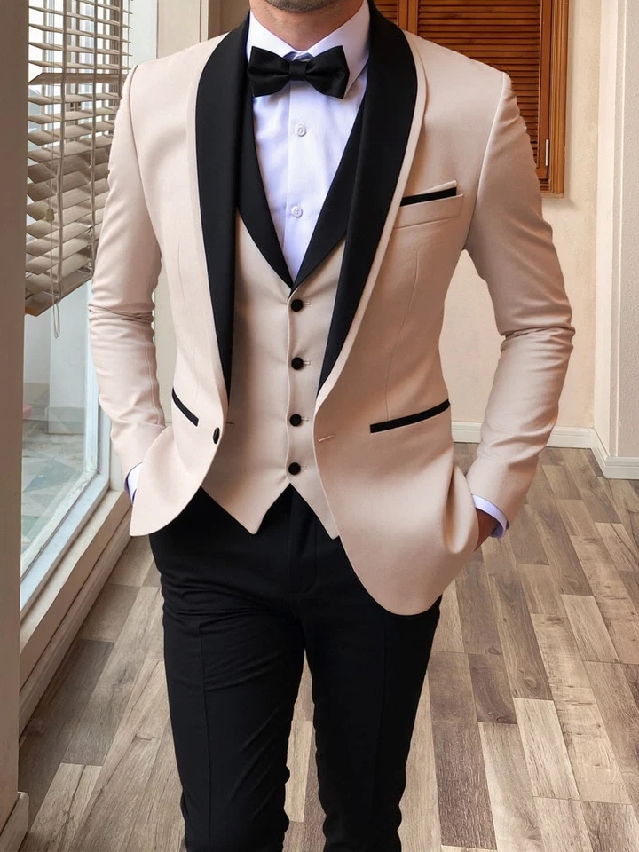 Para Hombres 3 Piezas Traje de Boda Novio Bestman Fiesta Esmoquin Blazer + Chaleco + Pantalones 42r 44r 46r Foto 2 de 4