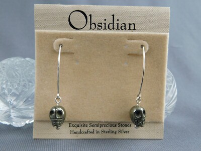 Sterling Silver and Hematite Skull Earrings Grams Obsidian Brand