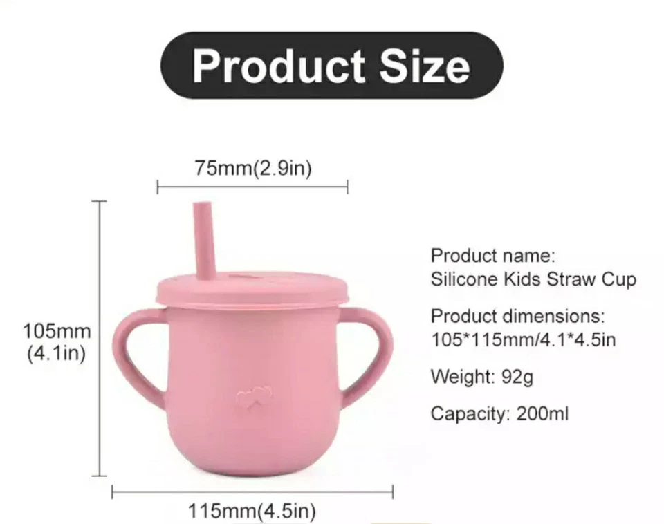 ¡Tazas para bebés sin BPA! Taza bebé de silicona colorida, flujo lento con pajita Foto 4 de 4