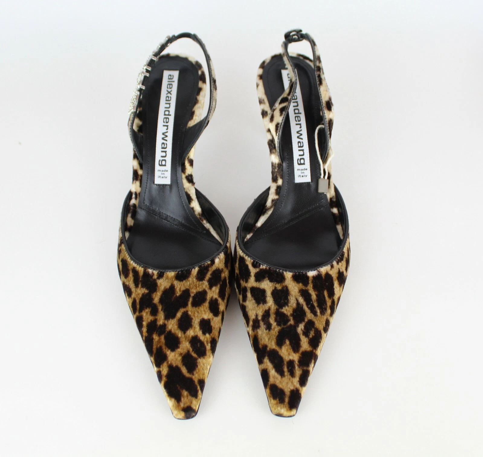 NUOVA pompa in velluto leopardato con logo Alexander Wang Grace impreziosita EU39 5 MSRP $ 850