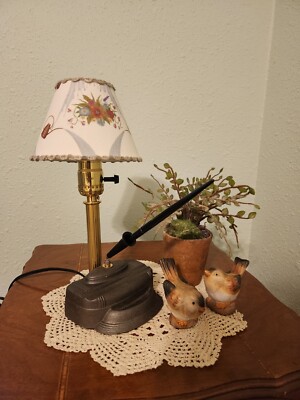 1930's Vintage Cast Metal Desk Lamp with Clip-On Handmade Lamp Shade