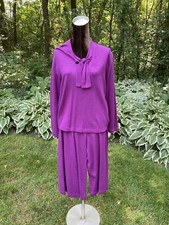 Vtg HINO MALEE II Wool Purple Top And Palazzo Pants Skirt Womans Small Petite