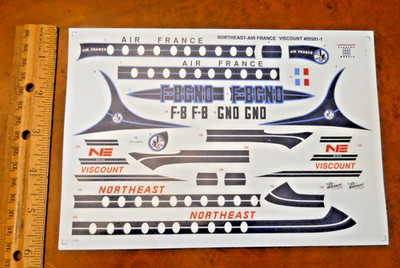 GLENCOE MODELS VISCOUNT MODEL, AIR FRANCE-NORTHEAST AIRLINES DECAL SHEET, NEW