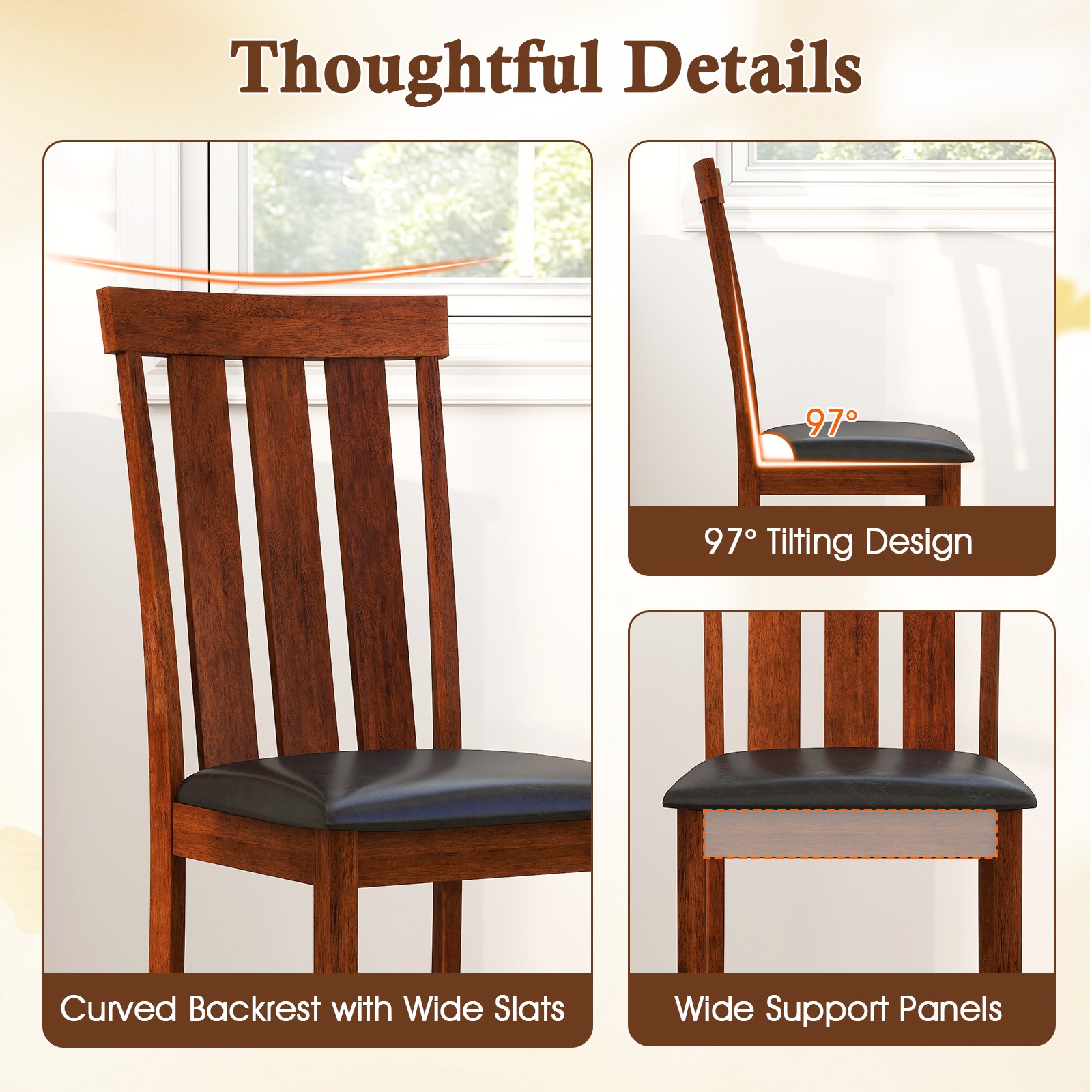Dining Chairs Set of 2 Dining Room Chairs with PU Leather Upholstered Seat