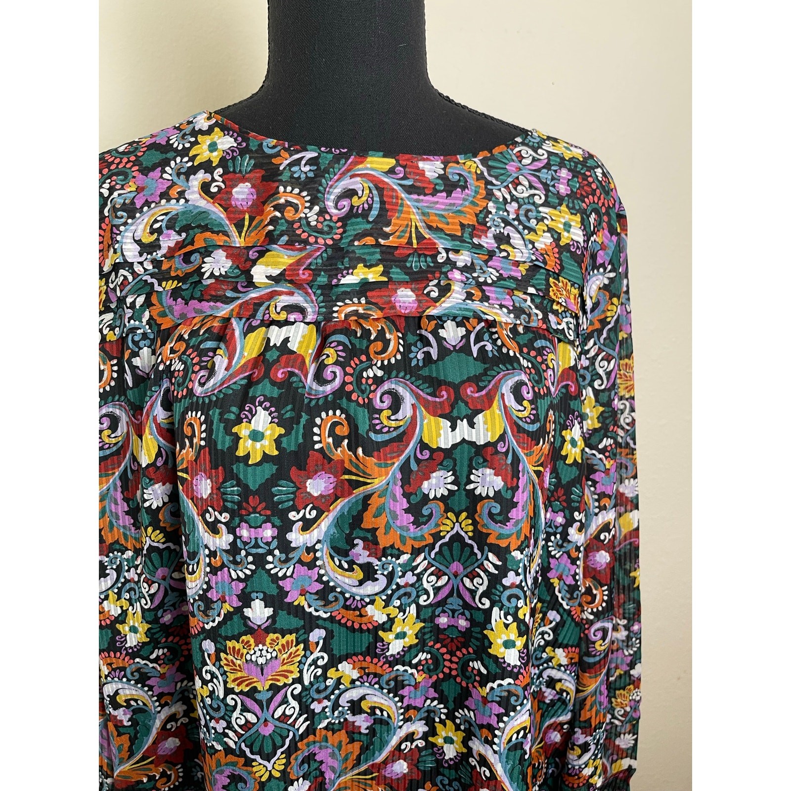 Loft Women's Floral Paisley Long Sleeve Green L Pastoral Garden Cottage Academia