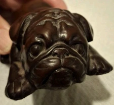 English Bulldog Figurine Paperweight Dark Color Solid Resin ~4" Long
