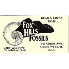 Fox Hills Fossils Brad & Linda Ross Gillette WY Vintage Business Card STK2-BC3-2