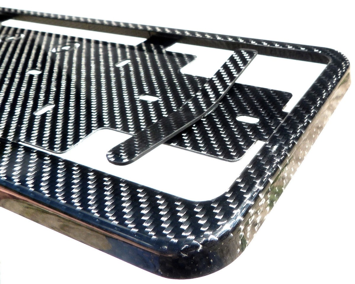 Real Carbon Fiber License Plate Frame - Gloss Black - Front & Rear - Screw-On Mount - 6 Month Warranty