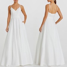 NEW IEENA For Mac Duggal WHITE Classic A-LINE V-Neck CREPE Wedding BALL GOWN 10