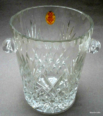 Dresden Kristall Germany Ice Bucket 24% Lead 80s Crystal Vtg Label Diamond Wheat