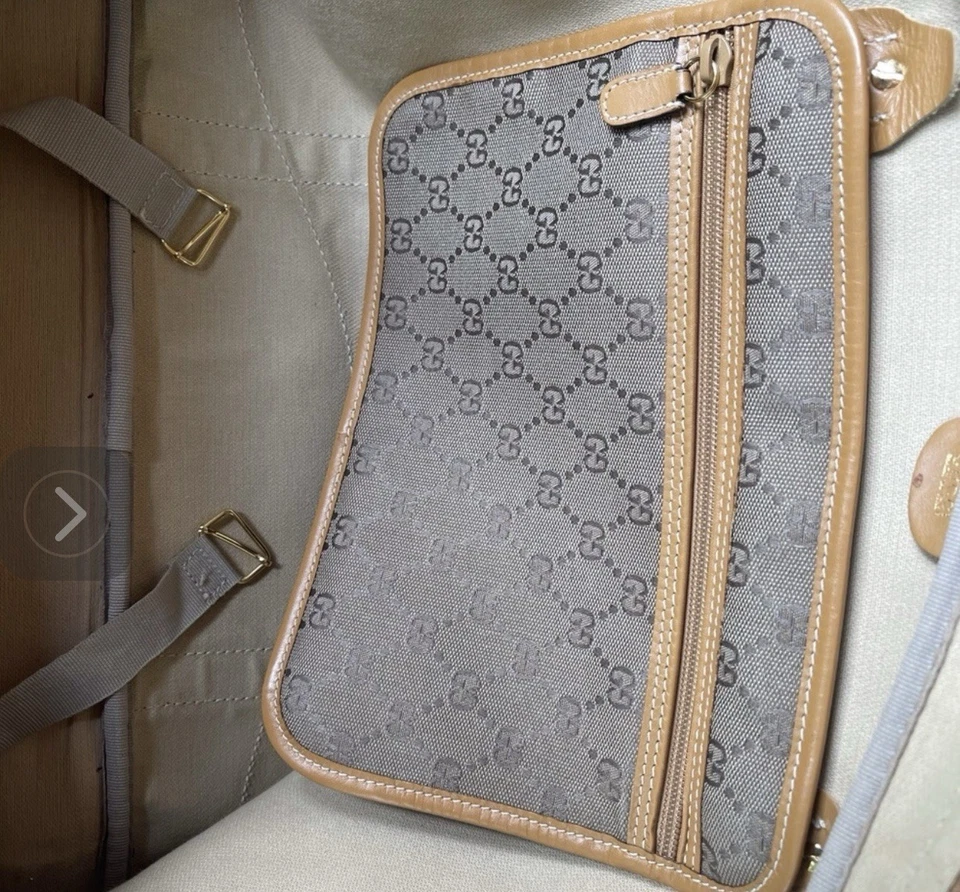 VTG🔥 GUCCI Duffle Gym Bag Brown Monogram Leather Travel Carry ON Supreme Web - Image 2 of 4