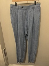 Todd Snyder Pants Men 33x29 Blue 100 Linen Pleated Straight Leg Trousers