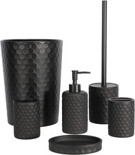 Bathroom Accessory Set - 6 Pcs Black Bathroom Accessories Set with Trash Can, To
