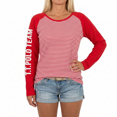 Tom Tailor Damen T-Shirt Langarm Rot Weiß Gestreift Gr. 36-42 NEU (3658)