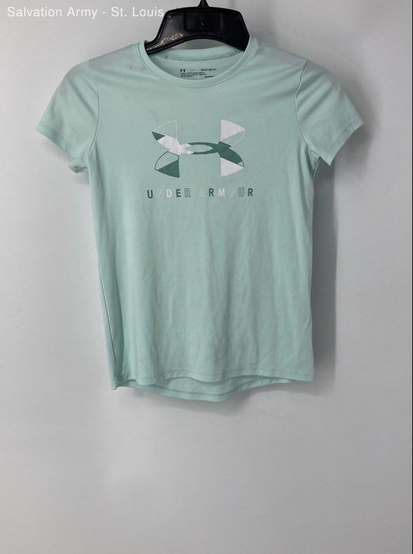 Under Armour Girls HeatGear Green Loose Fit Pullover T-Shirt Size Large