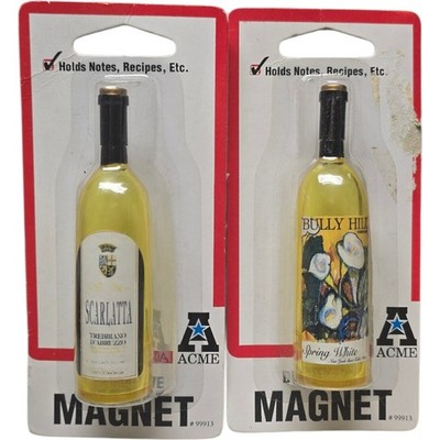 2 Vintage Scarlatta, Bully Hill, Wine Bottle Acme Refrigerator Magnets 3 5/8''