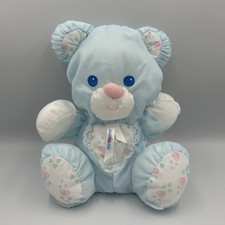Puffalump Blue Teddy Bear Rattle Vtg Fisher-Price 1994 Hearts Lace Small 9