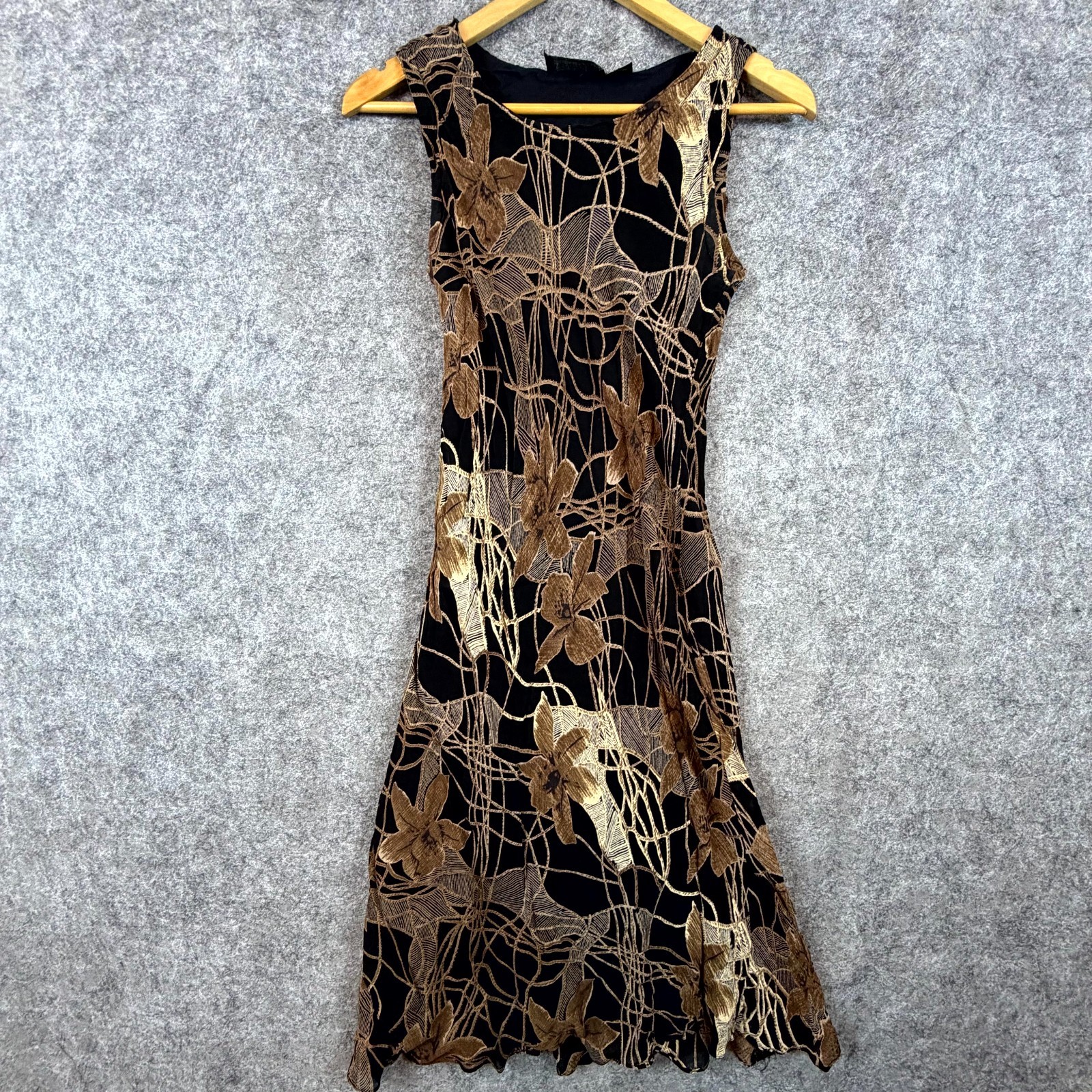 Vintage Nostalgia Dress Women Large Black Brown Floral Dark Romantic 90s