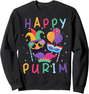 Happy Purim Jewish Purim Costume Color Design Unisex Crewneck Sweatshirt