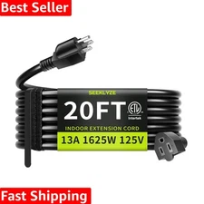 Flexible 20 FT Black Extension Cord - Safe, Durable, and Versatile Power Supply