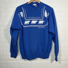 Vintage Tultex Alaska Bears Puff Print Sweatshirt Size Large Blue Crewneck 90s