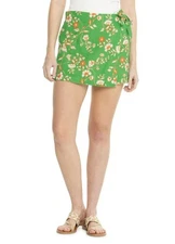 C&C California Skort Women's XL Green Tiger Flora Side Tie Lightweight Linen