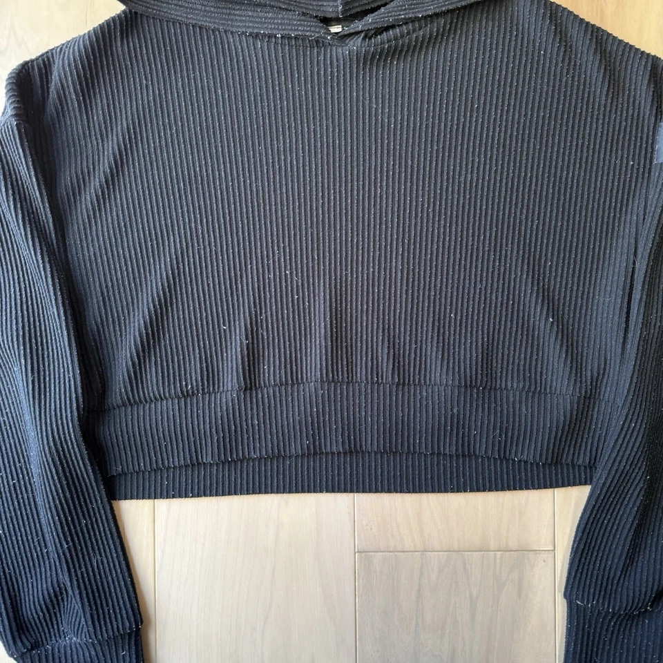 Alo Yoga Muse Hoodie Women's M Black Ribbed Fleece Pullover Loungewear Cozy - Image 4 of 4