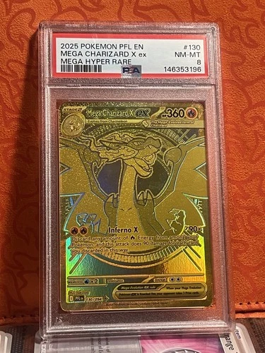 PSA 8 MINT Pokemon Mega Charizard X ex Gold 130/094 Phantasmal Flames (English)