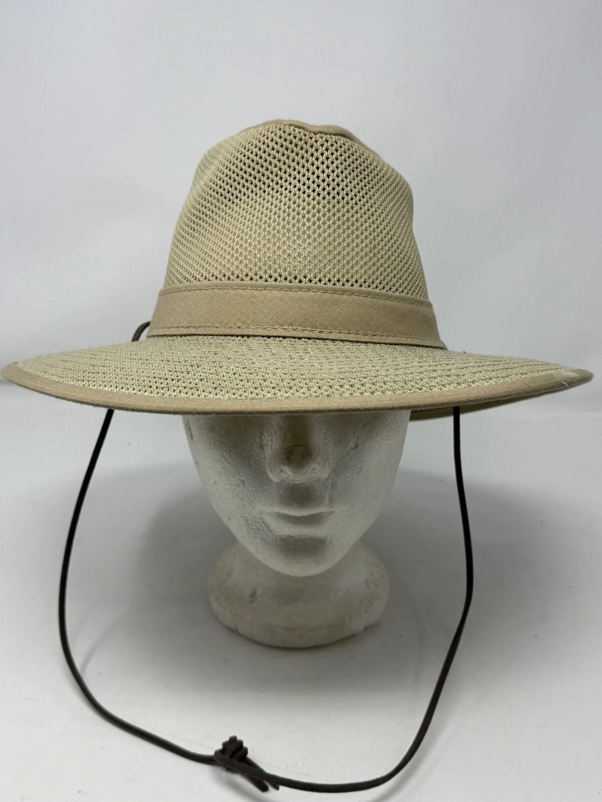Henschel Hat Co Mesh Breezer Safari Sun Hat Khaki Tan Small USA Made Chin Cord