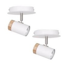 Set of 2 Modern White Spotlights Adjustable Wall Ceiling Down Light Fitting Wood