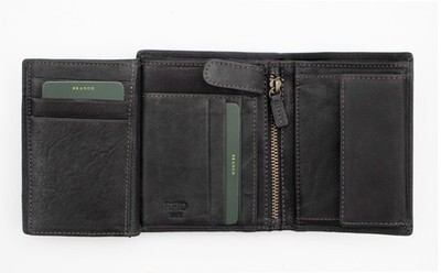 Branco Herren große schwarze vertikale dreifach faltbare Leder-Geldbörse aus Leder mit Trommeln Neu