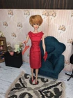Vintage Barbie 1960's Outfit: Mattel Red Silk Sheath Dress, Japan Shoes, Clutch+