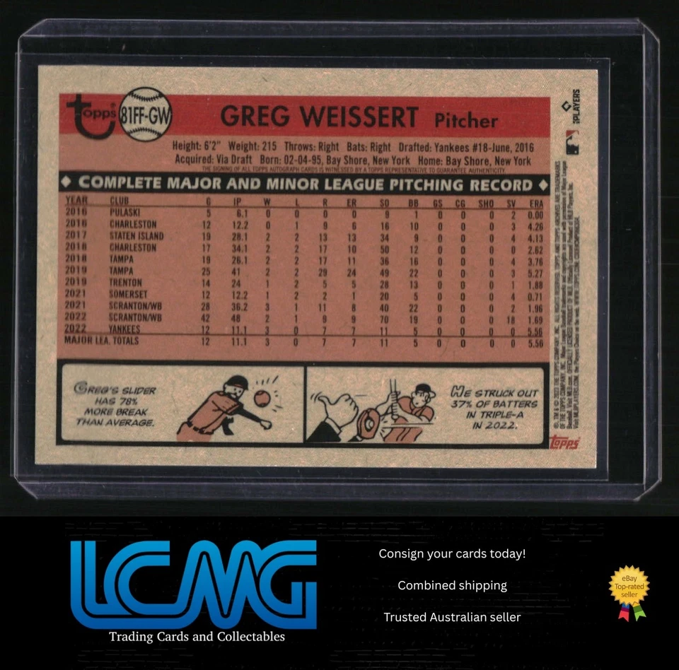 2023 Topps Archives #81FF-GW Greg Weissert Fan Favorites Autographs G4J - Image 2 of 2