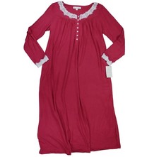 Eileen West Long Sleeve Floral Button-Front Lace Accent Womens Nightgown S NWT